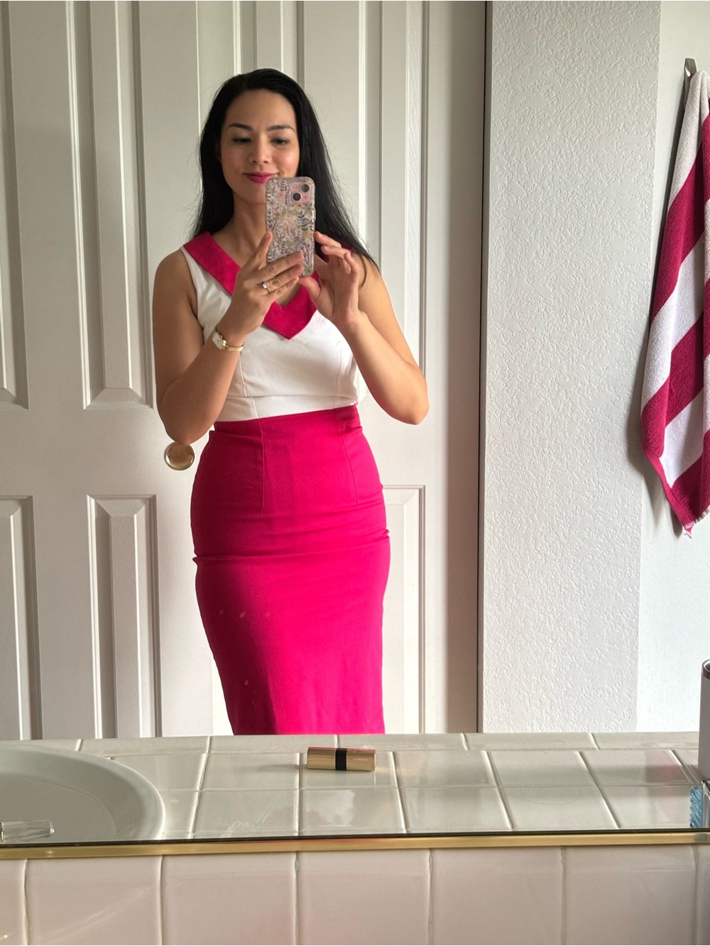 High-Waist Two-Tone Pink Pencil Skirt